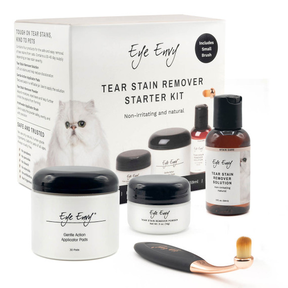 Eye Envy Tear Stain Remover Starter Kit for Cats with Small ProPowder Brush
