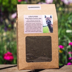 Lou's Poo, Dried Alpaca Fertiliser SHREDDED 400g Lou's Poo, Dried Alpaca Fertiliser SHREDDED 400g