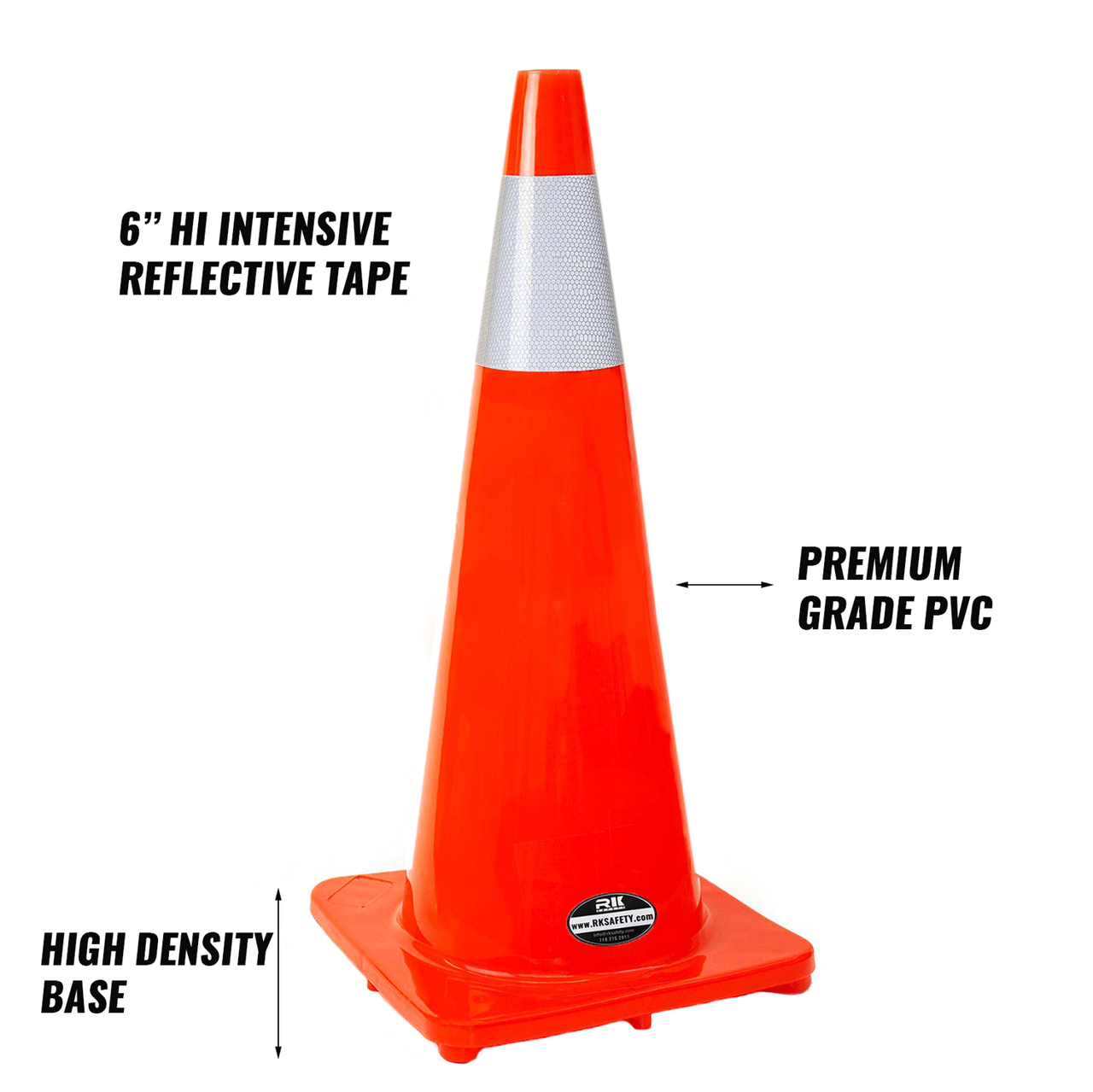 28" Troy Safety Orange Safety Traffic PVC Cones with 6" + 4" Reflective ...