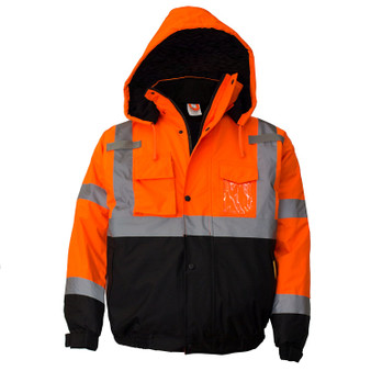 Troy Savety Hi-Viz Workwear Men's ANSI Class 3 High Visibility Bomber Safety Jacket, Waterproof (Medium, Orange)