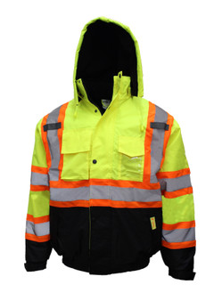 Troy Safety Hi-Viz Workwear, Men's ANSI Class 3 High Visibility Bomber Safety Jacket with X pattern, Waterproof