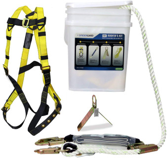 Troy Safety Spidergard SP-RFKIT Construction Harness with Leg Tongue Buckle Straps and 4 Pieces Roof Kit Combo