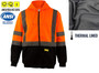 Troy Safety  Hi-Viz Workwear, Men's ANSI Class 3 High Visibility Sweatshirt, Full Zip Hooded, Black Bottom, Fleece