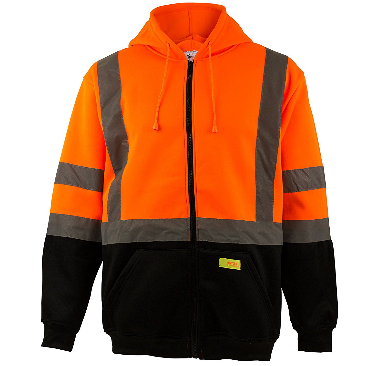 Troy Safety Hi-Viz Workwear Men's ANSI Class High Visibility Class  Sweatshirt, Full Zip Hooded, Lightweight, Black Bottom