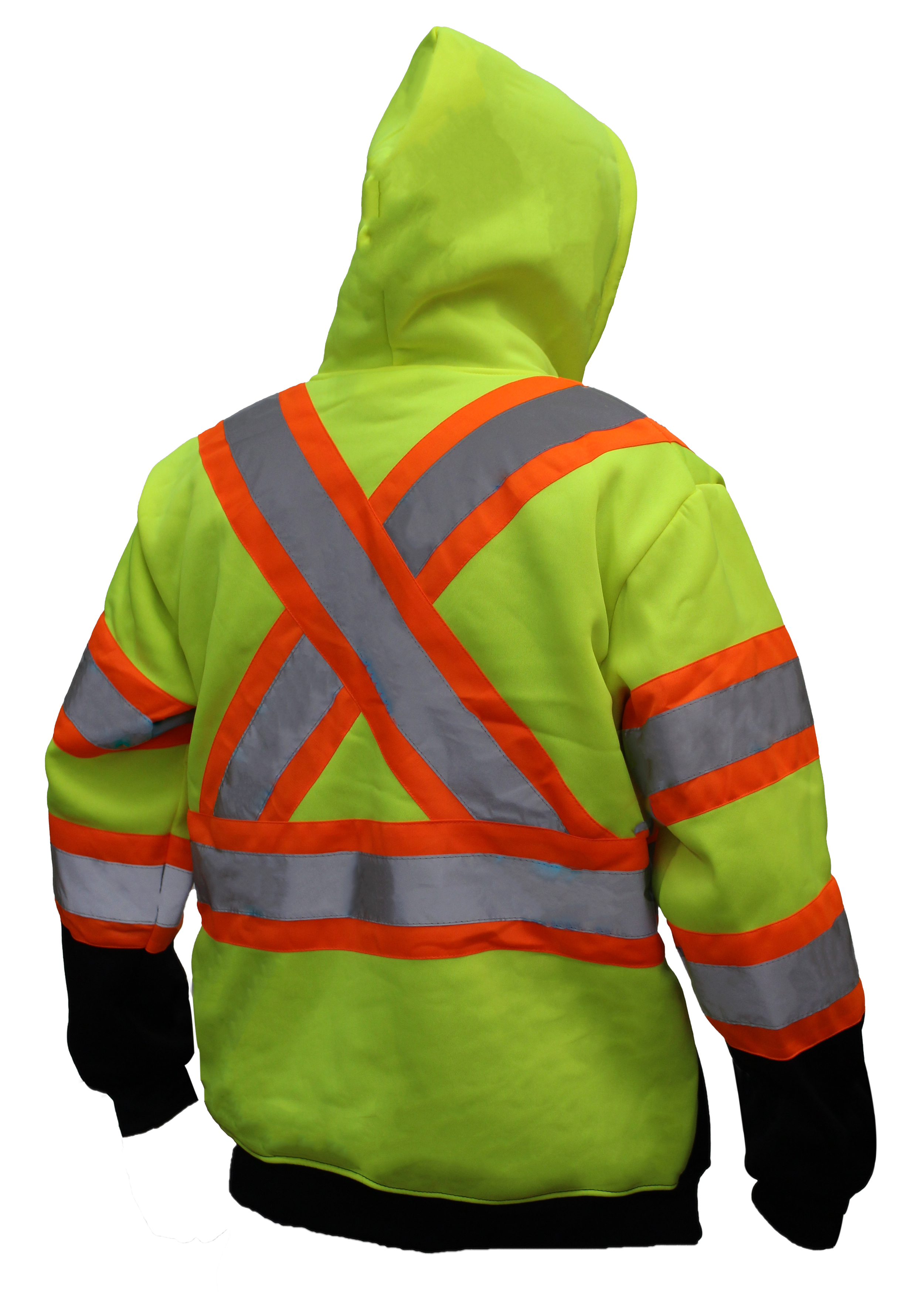 Troy Safety Hi-Viz Workwear, Men's ANSI Class High Visibility Class  Sweatshirt, Full Zip Hooded, Lightweight, Black Bottom with X pattern