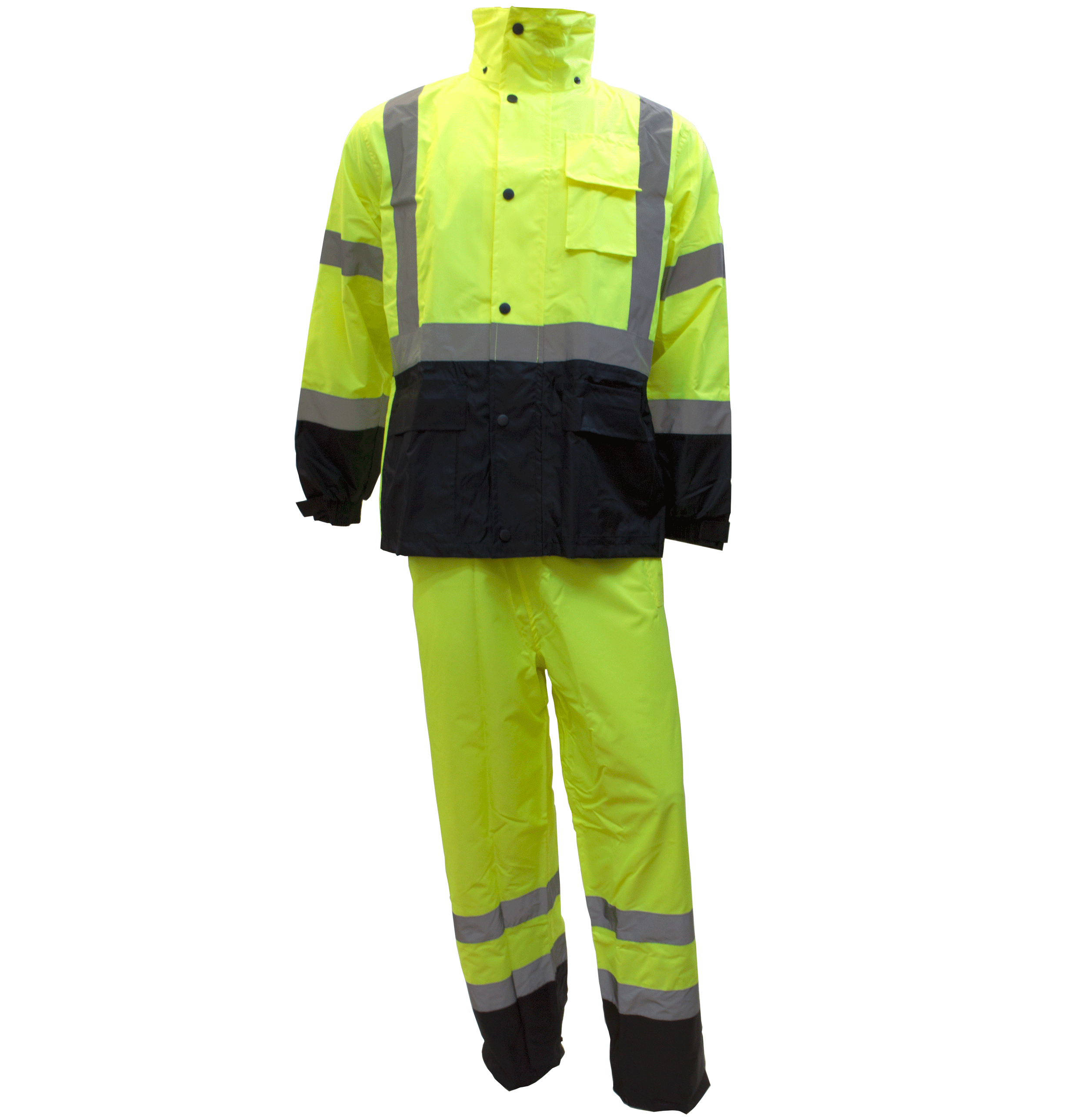 Troy Safety Class Rain suit, Jacket, Pants High Visibility Reflective  Black Bottom