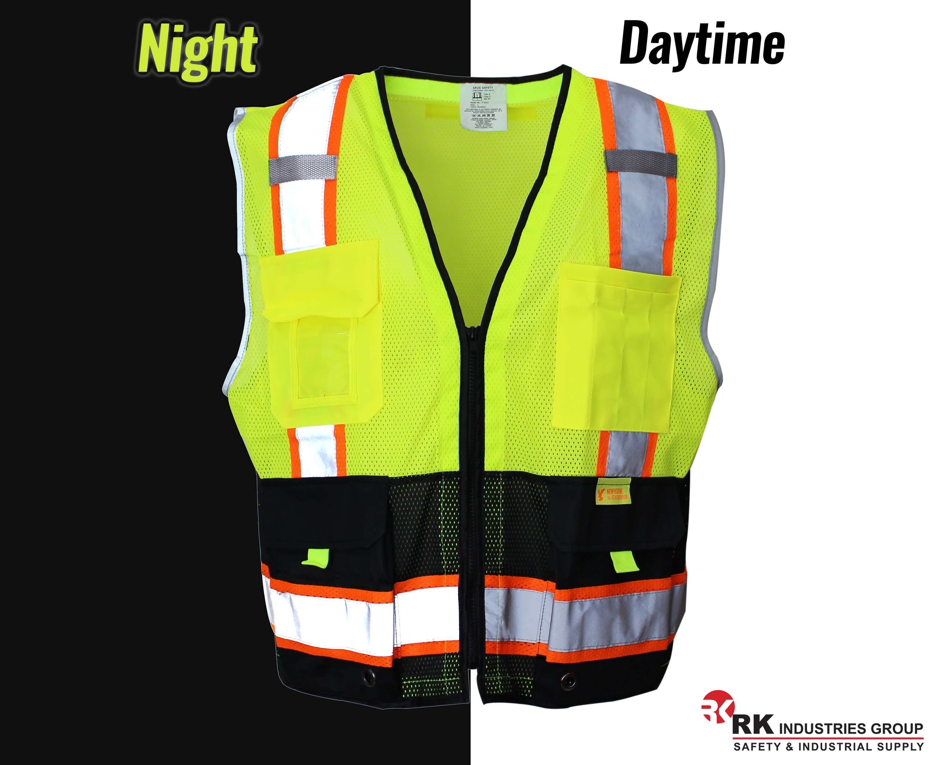Troy Safety Class High Visible Two Tone Reflective Strips Breathable Mesh  Vest, Pockets Harness D-Ring Pass Thru, ANSI/ISEA, Construction Motorcycle  Traffic Emergency