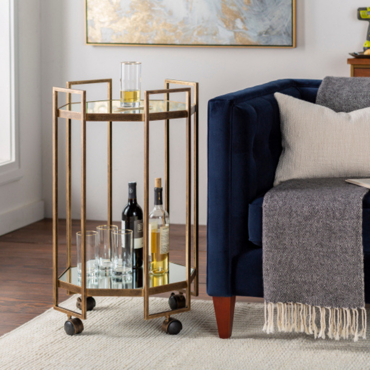 Surya Octagon Brass Bar Cart