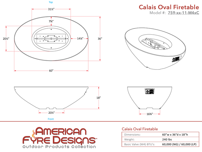 American Fyre Designs Versailles Firetable + Free Cover