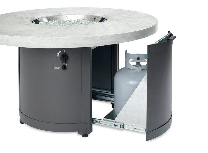 The Outdoor GreatRoom White Onyx Beacon Round Gas Fire Pit Table