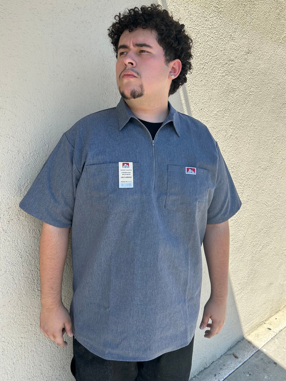 Ben Davis Short Sleeve Half Zip PlaidTwill Shirt