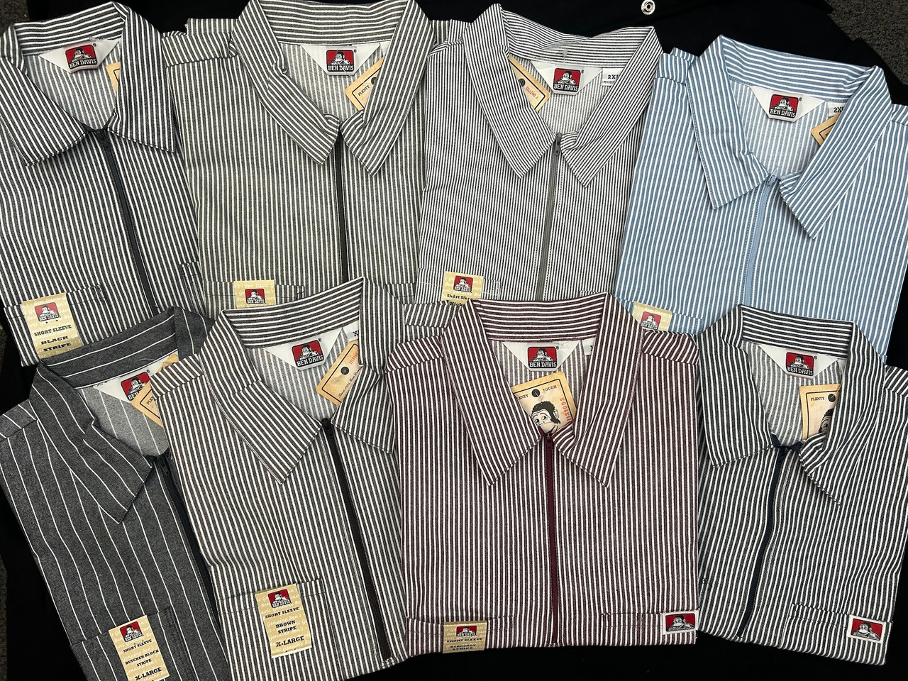 Ben Davis Short Sleeve Half Zip Stripe Twill Shirt