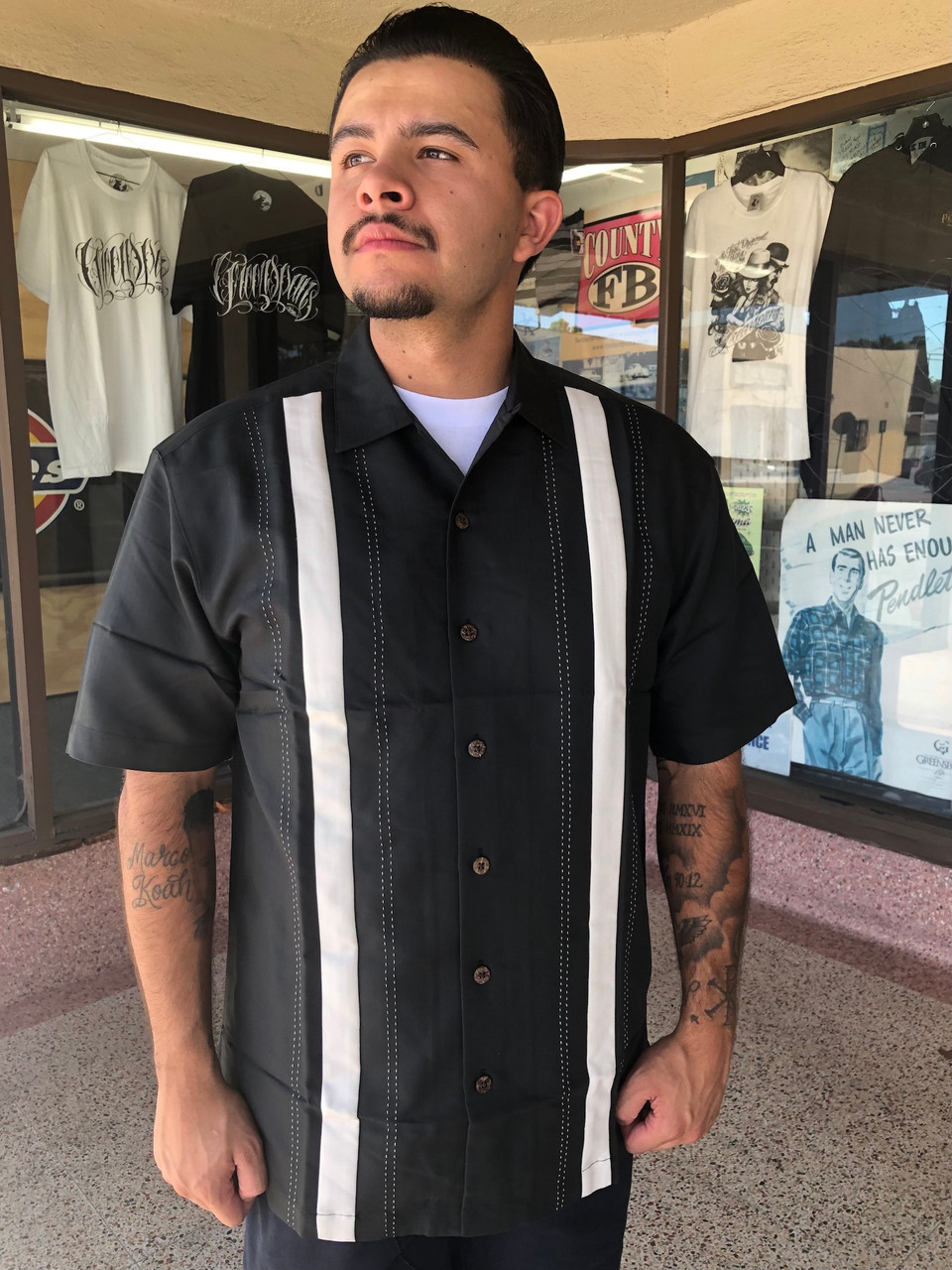 トップス 90s-00s Milano Bay Two-Tone Panel Shirt Two Tone Panel Stripe Shirt