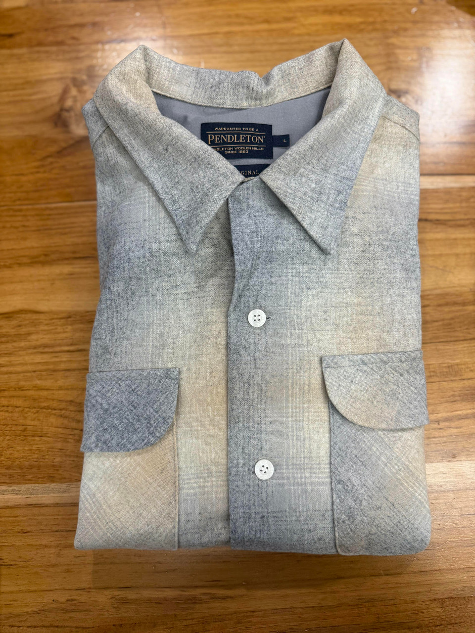 Spring 2025 Tan Grey Mix Ombre Long Sleeve Pendleton Board Shirt