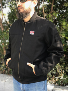 Greenspans, Limited edition two tone Ben Davis half zip shirt, made in  USA. Solid black, with Hickory Stripe pockets!!! We got some in sizes small  to