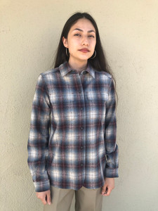 Women's Burgundy Blue Plaid Pendleton Board Shirt Women's Burgundy Blue Plaid Pendleton Board Shirt