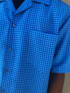 All Over Geometric Blue Bowling Shirt