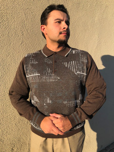 Cigar Long Sleeve Wool Blend Patch Sweater Polo Cigar Long Sleeve Wool Blend Patch Sweater Polo
