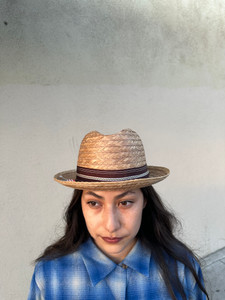 Center Crease Light Coconut Regular Brim Hat With Striped Hat Band Center Crease Light Coconut Regular Brim Hat With Striped Hat Band