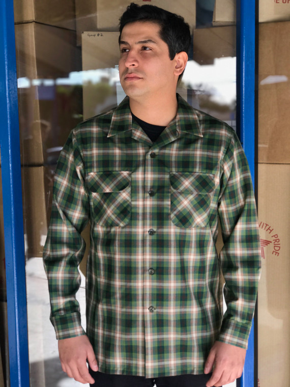 Pendleton Worsted Wool Board Shirt Green Plaid