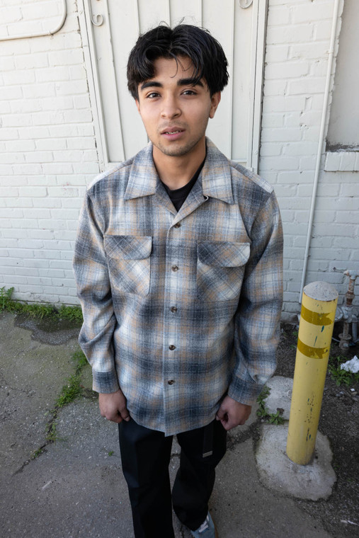 Grey Mix Tan Mix Plaid Pendleton Board Shirt