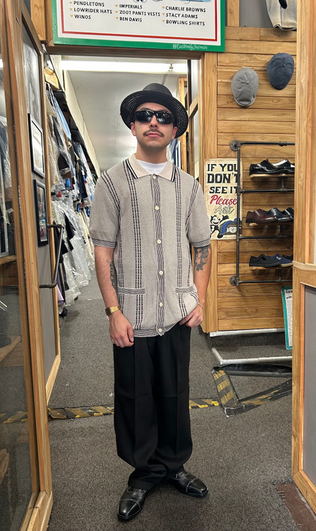 Taupe Black Cardigan Short Sleeve Knit Shirt