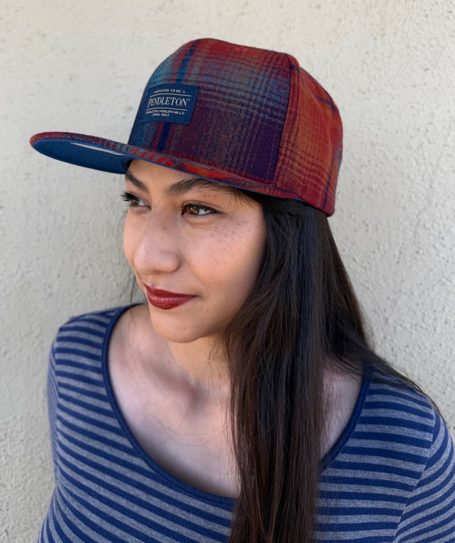 Fall 2026 Pendleton Maroon Teal Plaid Flat Brim Hat