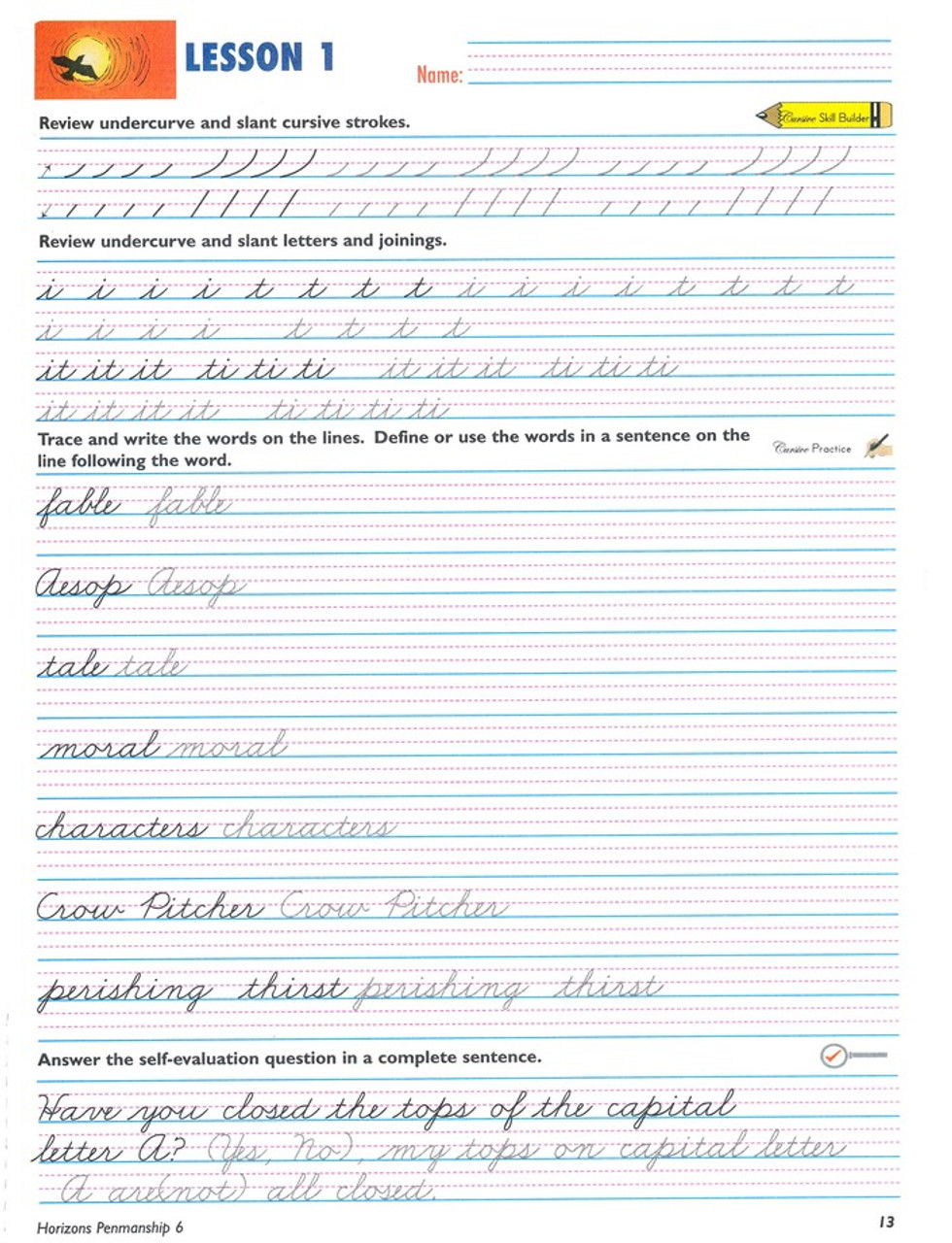 Horizons Penmanship Grade 6 Student Workbook - Classroom Resource Center