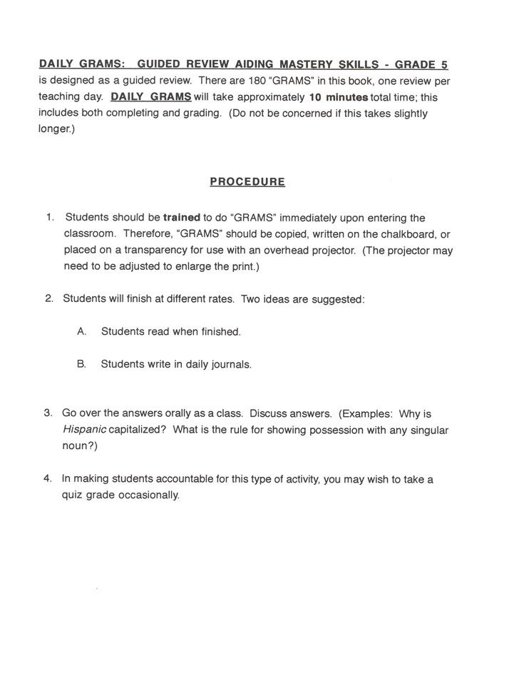 Daily Grams Grade 5 Classroom Resource Center