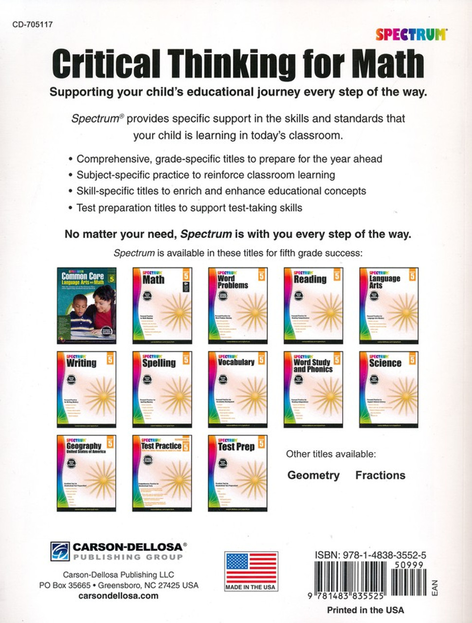 spectrum critical thinking for math grade 5