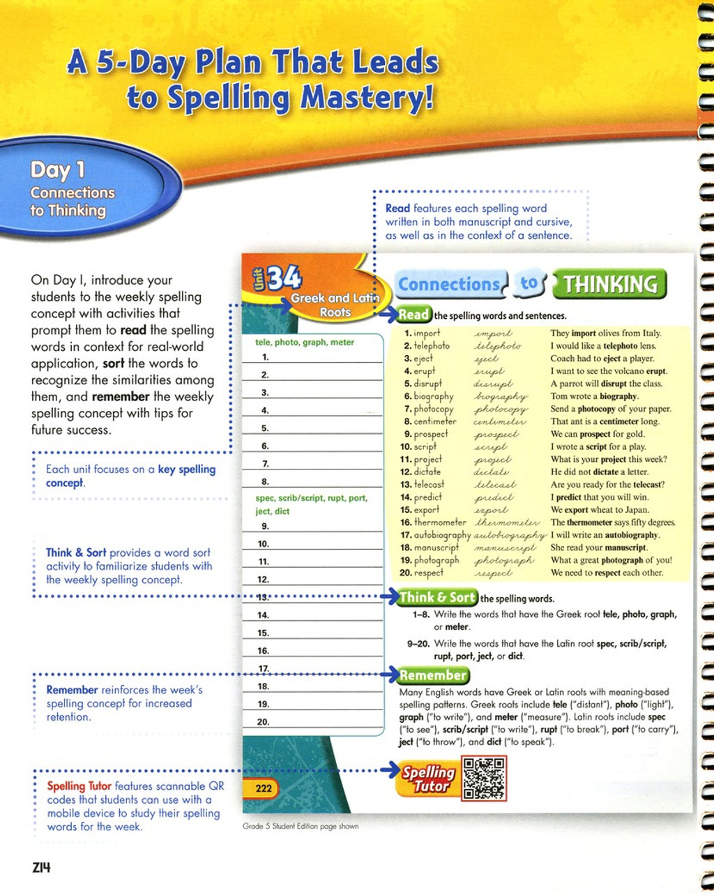 ZanerBloser Spelling Connections Grade 5 Student & Teacher HS Bundle