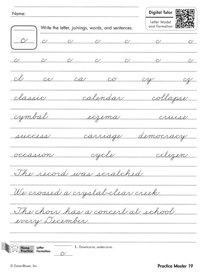 Zaner Bloser Handwriting Grade 5: Student Edition Practice Masters