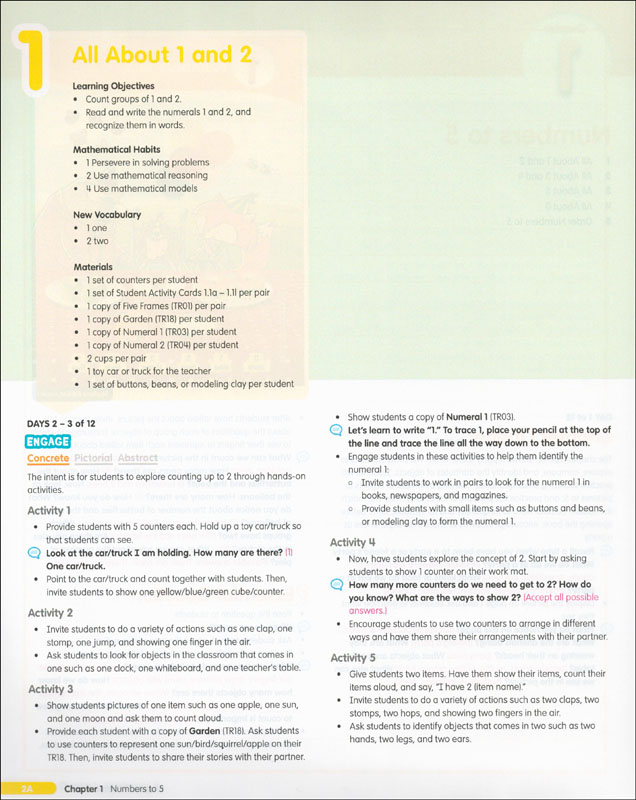 Math in Focus 2020 Teacher Edition Volume A Grade K