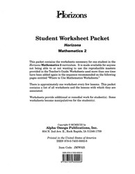 - Horizons Grade 2 Student Worksheet Packet  - Horizons Grade 2 Student Worksheet Packet