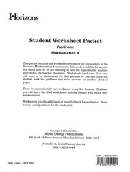 Horizons Grade 4 Math Student Workbook Packet Horizons Grade 4 Math Student Workbook Packet