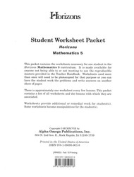 Horizons Grade 5 Math Student Worksheet Packet Horizons Grade 5 Math Student Worksheet Packet