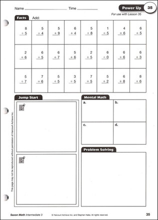 Saxon Math Grade 3 Intermediate Power Up Workbook - Classroom Resource