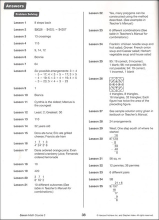 Saxon Math Grade 8 Course 3 Solutions Manual - Classroom Resource Center