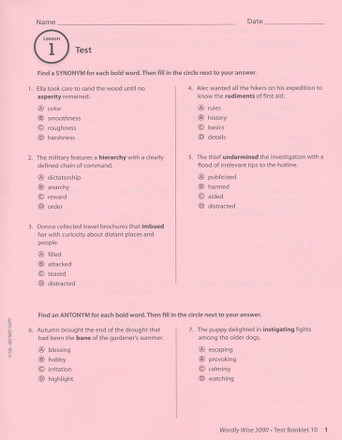 Wordly Wise 3000 4th Edition Book 10 Test Booklet
