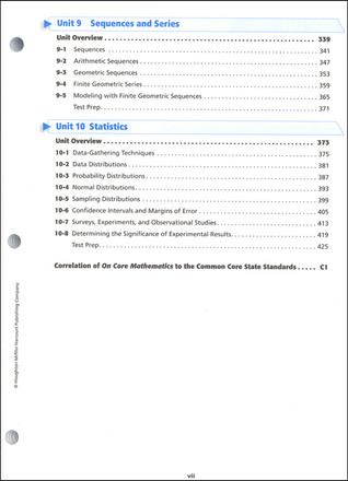 On Core Math Houghton Mifflin Harcourt Grade 9 12 Algebra 2 Student Worktext
