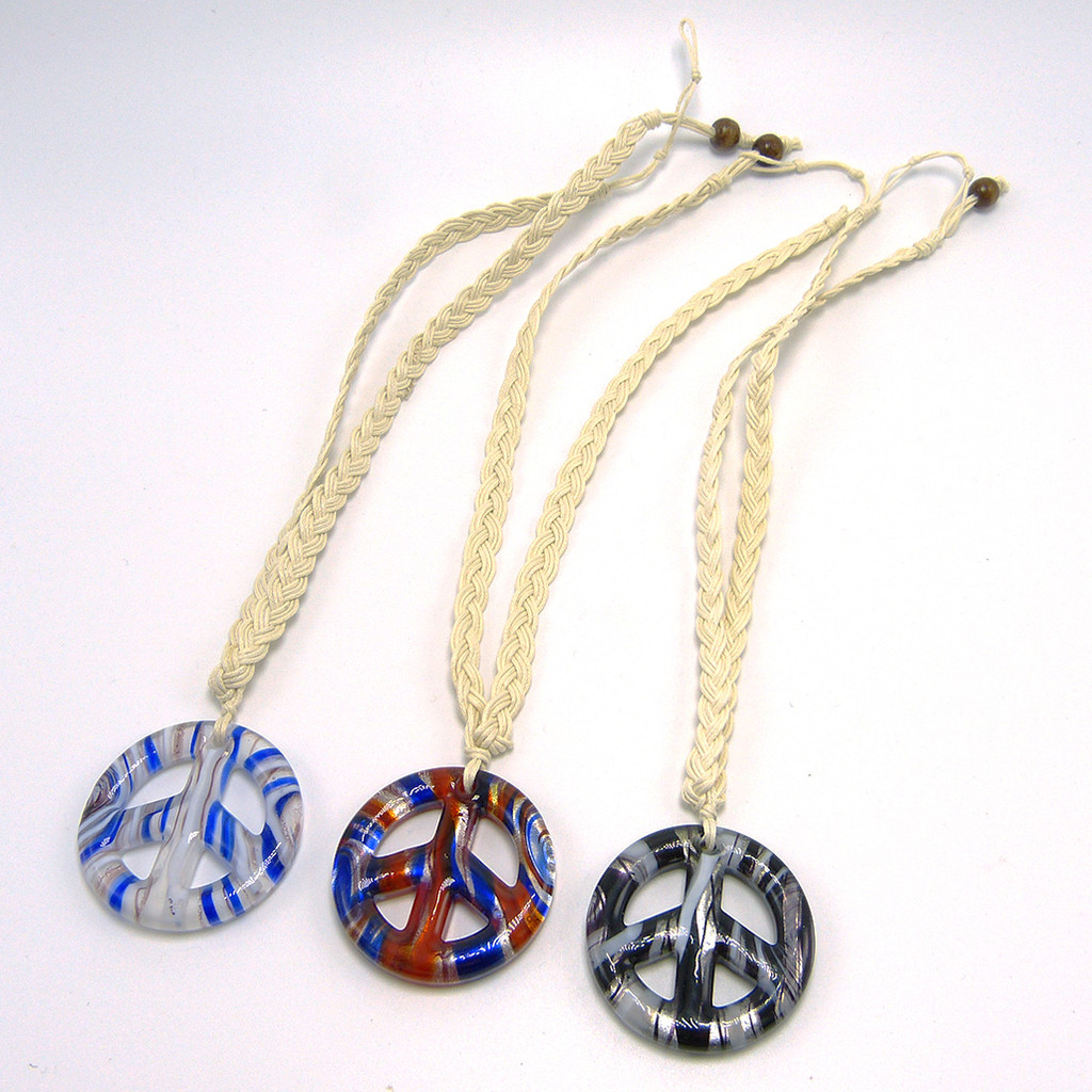 Peace Symbol Pendant with Hemp Necklace