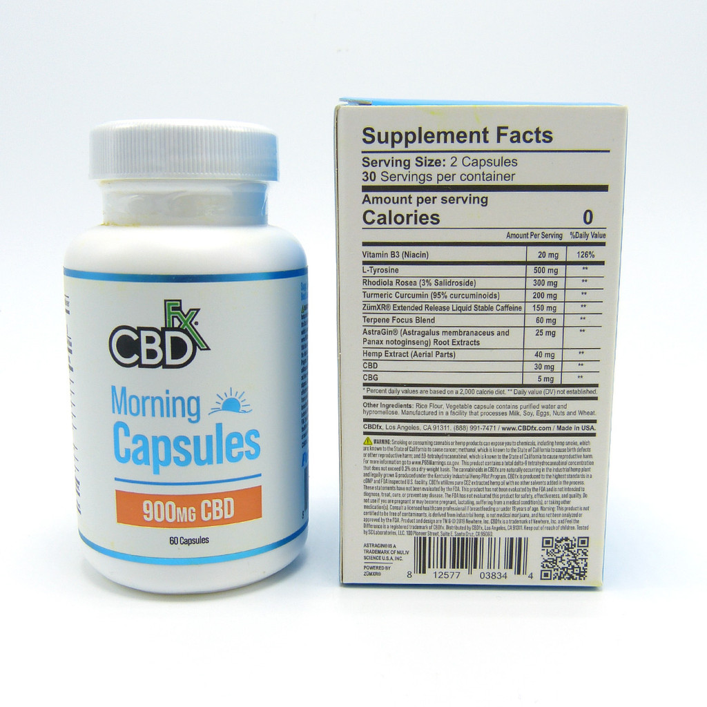 CBDfx Morning Capsules (15 mg CBD & 2.5 mg CBG) (60 count) (Broad Spectrum) 