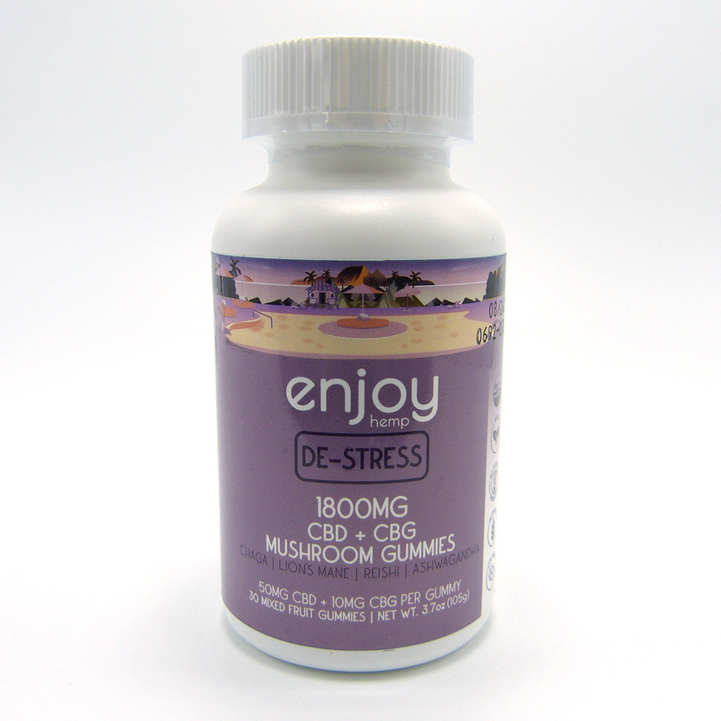 Enjoy Hemp De-Stress Mushroom Gummies (Full Spectrum) (50 mg CBD + 10 mg CBG per gummy) (30 count)