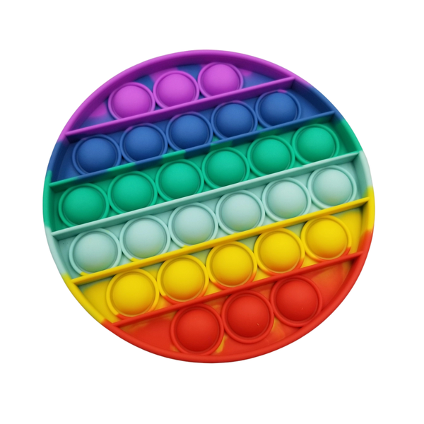 Round soft-plastic rainbow push-pop toy