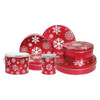 Red with Snowflakes Round Tin Container Size 1S 6 11/16" x 1 13/16" (24 pack)