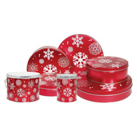 Red with Snowflakes Tall Round Tin Container Size 1QT 4 1/16" x 4 7/8" (24 pack)