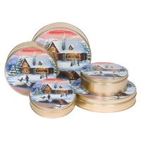 Holiday Retreat Round Tin Container Size 2C 7 3/16" x 2 5/8" (24 pack)