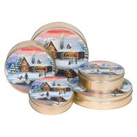 Holiday Retreat Round Tin Container Size 2C 7 3/16" x 2 5/8" (24 pack)