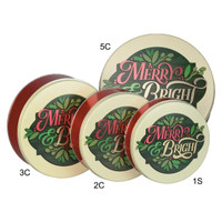 Merry & Bright Round Tin Container Size 5C - 9 7/8" x 3 1/2" (12 pack)