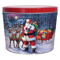 Santa with Reindeer Popcorn Tin Container Size 15T Santa with Reindeer Popcorn Tin Container Size 15T